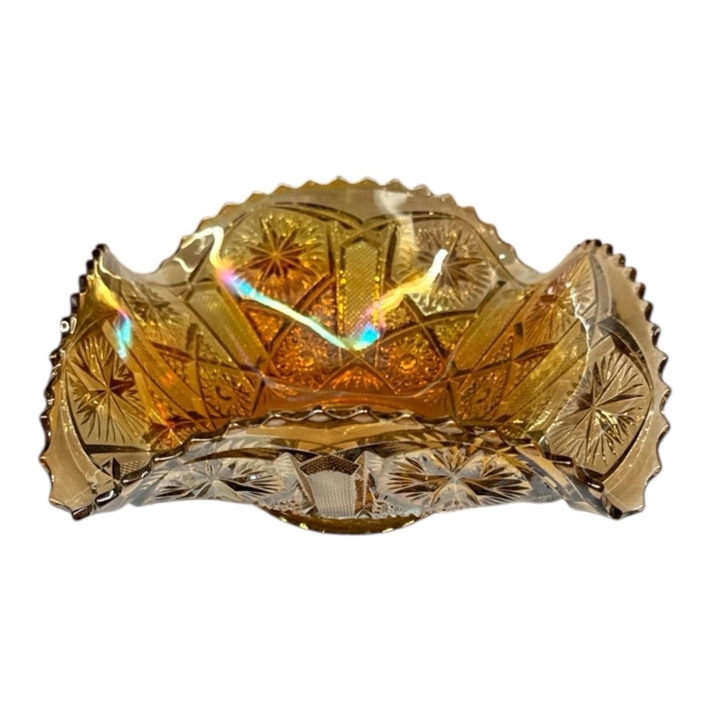 Marigold Star and File Carnival Glass Square Bowl Dish Imperial Vintage‎